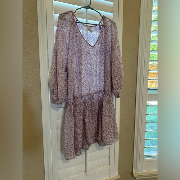 H&M Lavender Floral 3/4 Sleeve Dress Size Extra Large - Picture 1 of 6